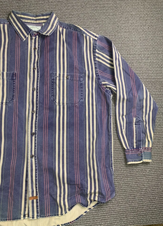 Camisa De Colección American Eagle Outfitters Para Hombre Talla XL Azul Blanco Rayas Botón Delantero Foto 3 de 4