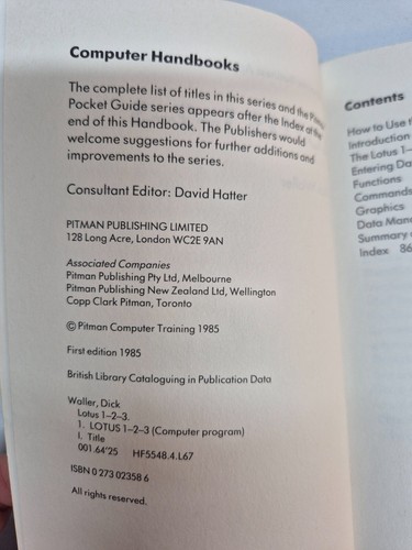 Lotus 1-2-3 Computer Handbooks Business Application D. Waller Pocket PB 1985 - Picture 6 of 7