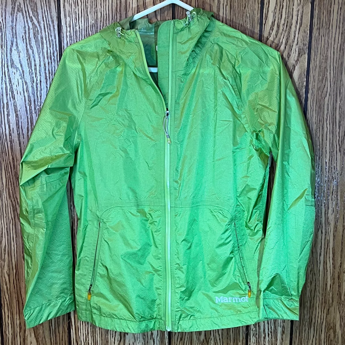 Marmot Mens Green Pockets Full Zip Hooded Windbreaker Jacket Coat