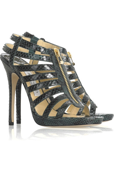 green snakeskin sandals
