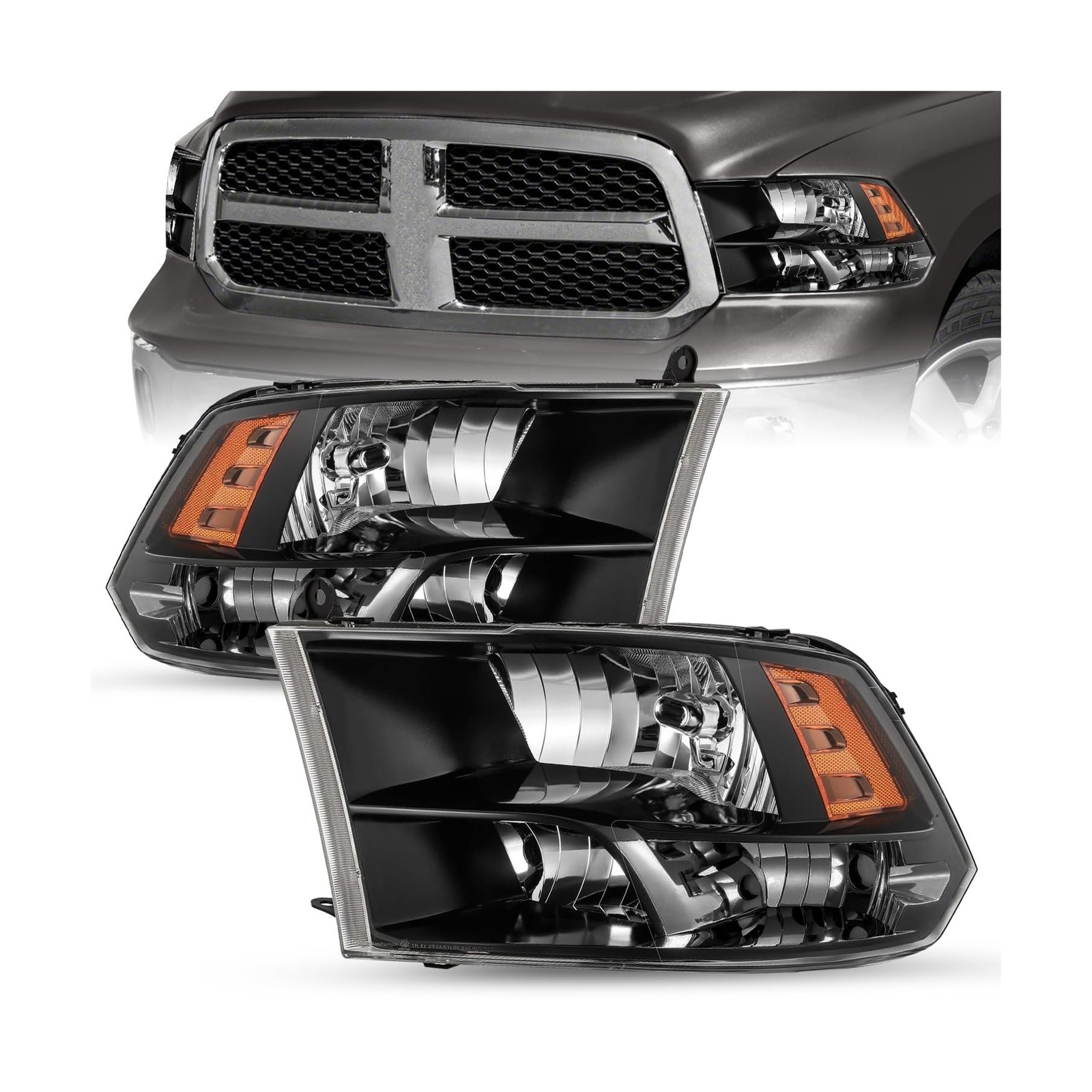 Quad Pickup Headlight Assembly Compatible with 2009-2018 Dodge Ram 1500/2010-...
