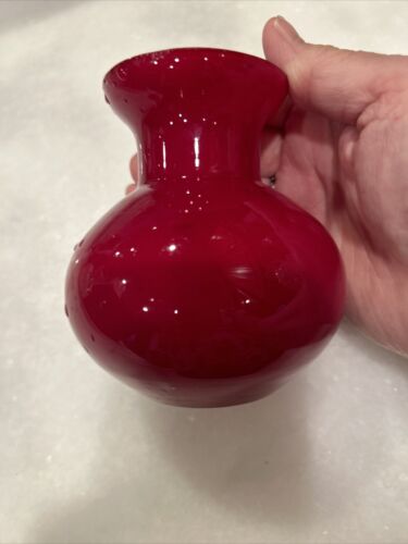 Small Red Handblown Cased Glass Vase 4.5”Tall - Picture 2 of 5