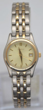 Vtg Lorus Date Watch Women Gold Silver Two Tone LR0170 New Battery GUARANATEED