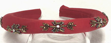 INC Headband Padded Red Mesh 5 Clusters Goldtone Beads Rhinestones