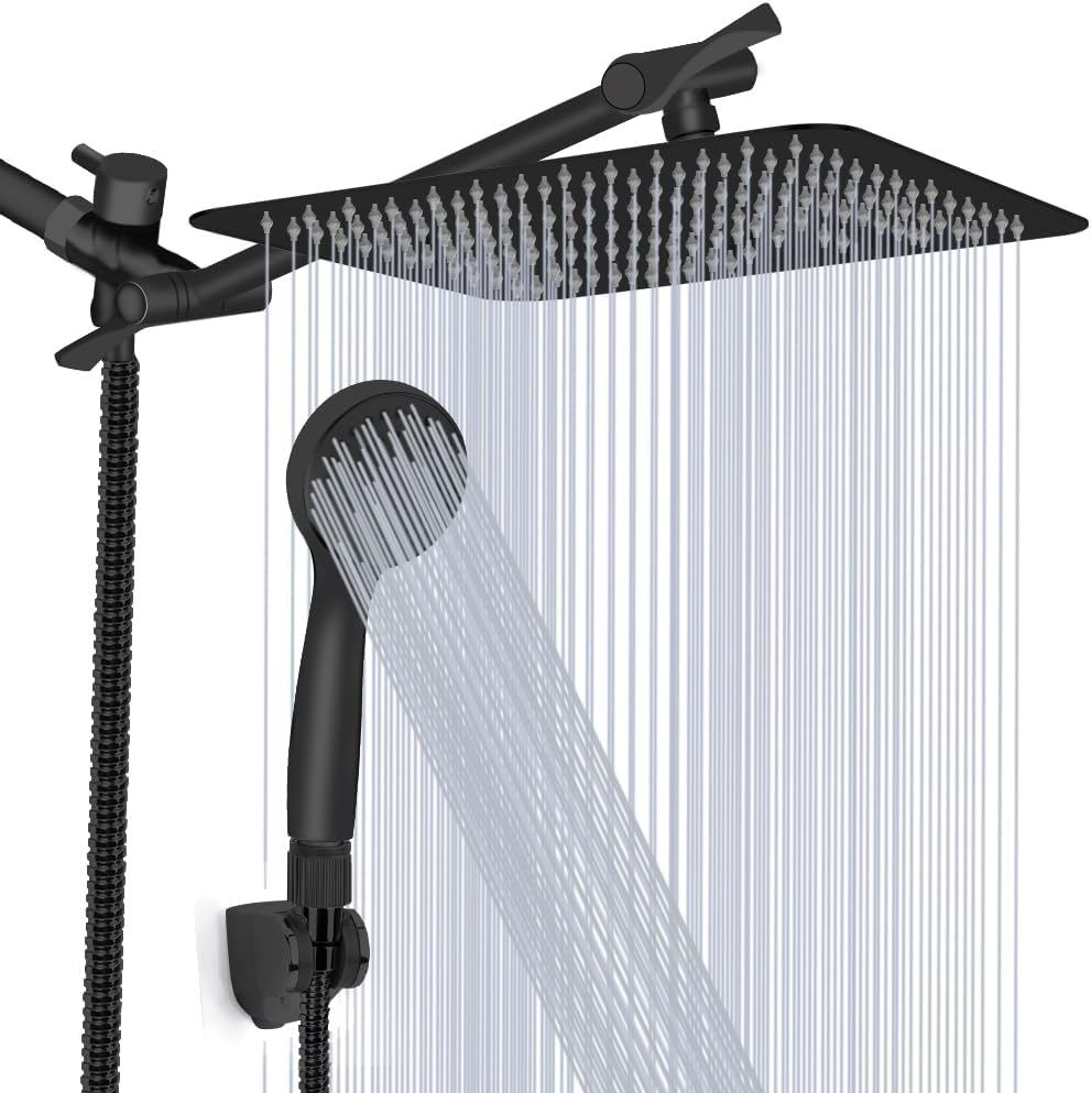 High Pressure 8'' Rain Shower Head With Two-in-One Handhead Shower, Square
