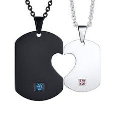 2pcs Stainless Steel His and Hers Heart Matching Couple Necklace For Lovers