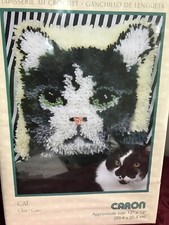 WonderArt Latch Hook Kit Cat 12" x 12" 4600 Black  White Cat New w/ Cut Seal