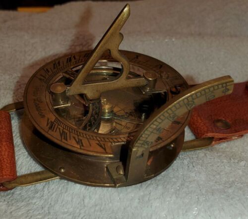Sun Dial Leather Watch Brass Compass Leather Old Gold Lustre Unusual UK - Picture 4 of 8