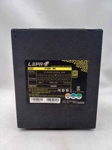 LEPA G1600-MA 1600W 80 PLUS POWER SUPPLY w/POWER CABLE - TESTED - Afbeelding 2 van 4