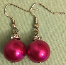CHRISTMAS ORNAMENT EARRINGS, DARK PINK - Sterling Silver Ear Wires HOLIDAY
