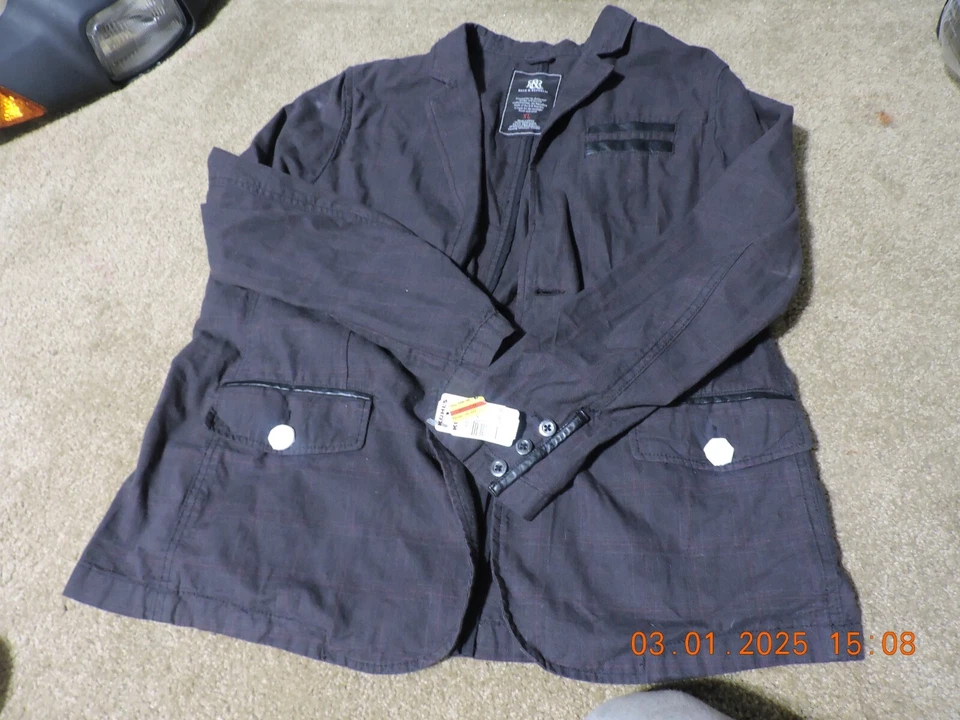 Blazer Rock & Republic Para Hombres Talla xL Gris a Cuadros Algodón Imitación Cuero Nuevo Kohls Foto 4 de 4