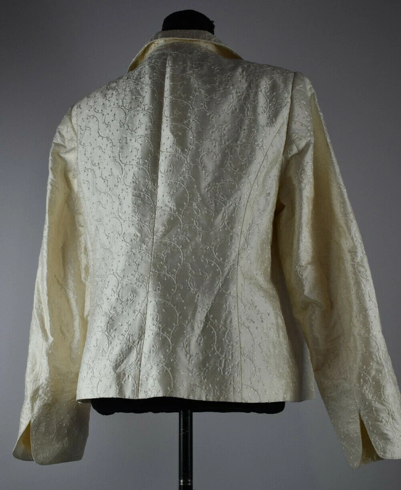 Blazer Nina Mclemore Talla 10 Brillo Marfil Seda Blazer Vid Bordado Bolsillo Chaqueta Foto 4 de 4