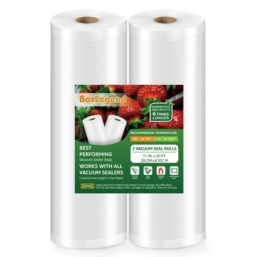 BoxLegend Food Saver Vacuum Sealer Bags, 2 Rolls 11''x20' Vacuum Heat-Seal Rolls