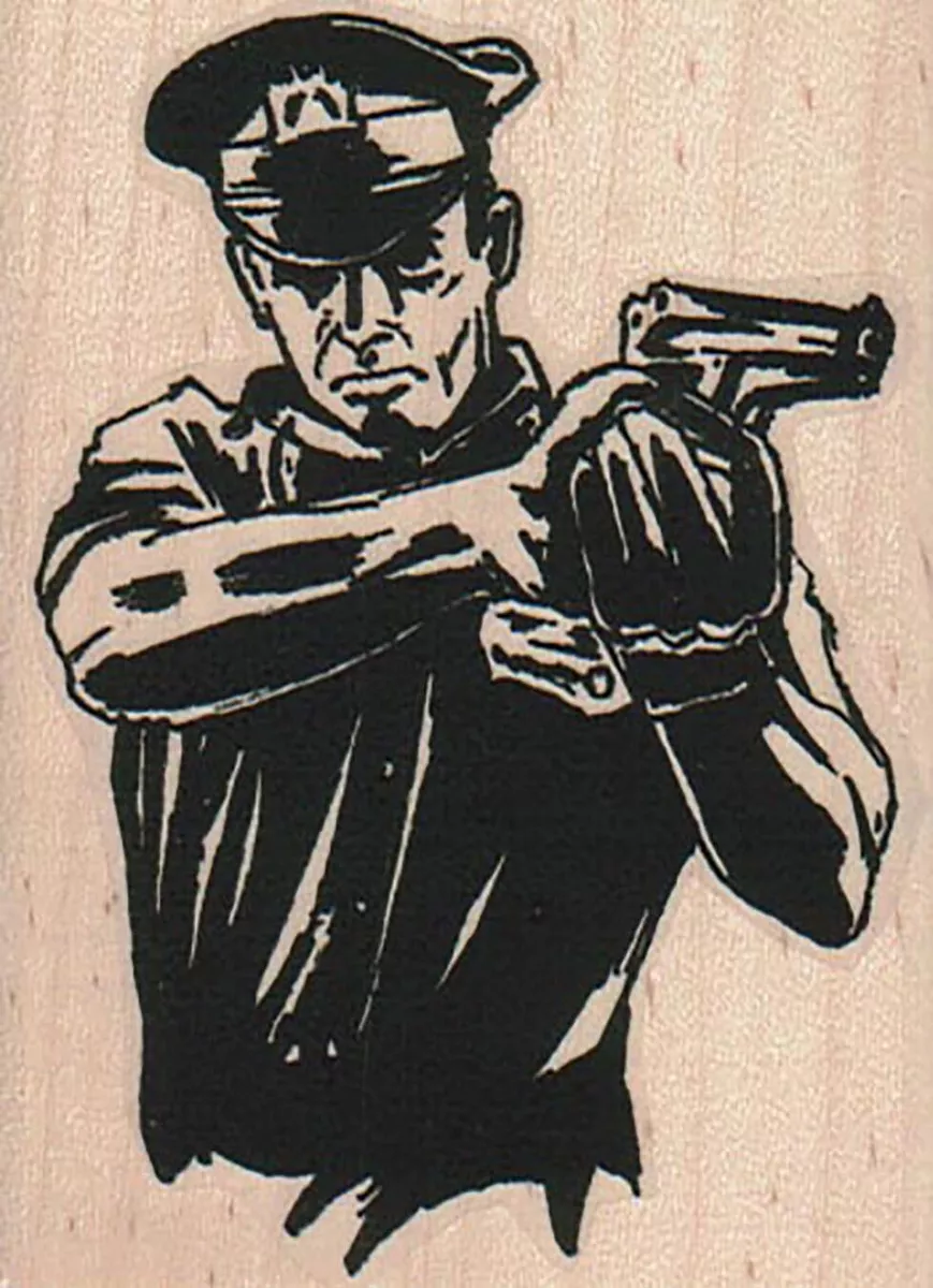 Mounted Rubber Stamp, Police Officer, Cop Aiming Gun, Man with Gun, Police,  Gun | eBay