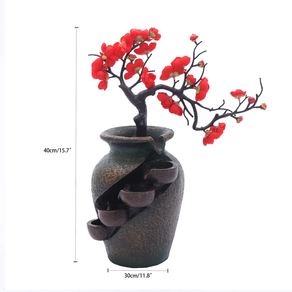 FengShui Flower Vase Waterfall Fountain Indoor Water Fountain Tabletop Decor - Image 2 of 4