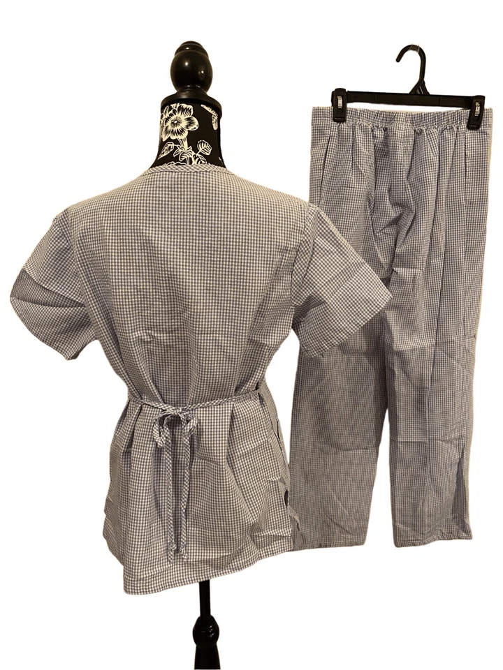 Conjunto de Top Médico y Pantalones a Cuadros Azul Bebé Los Angeles Rose Uniforme Ropa de Trabajo Oc Foto 2 de 4