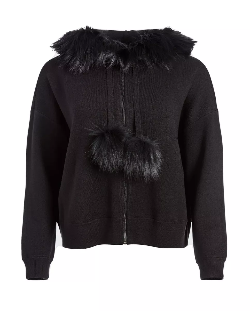 Alice and Olivia Fur Trim Wool Blend Hoodie