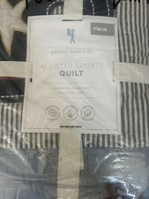 Pottery Barn Kids All-Star Sports Patchwork Quilt Football Baseball Twin NEW