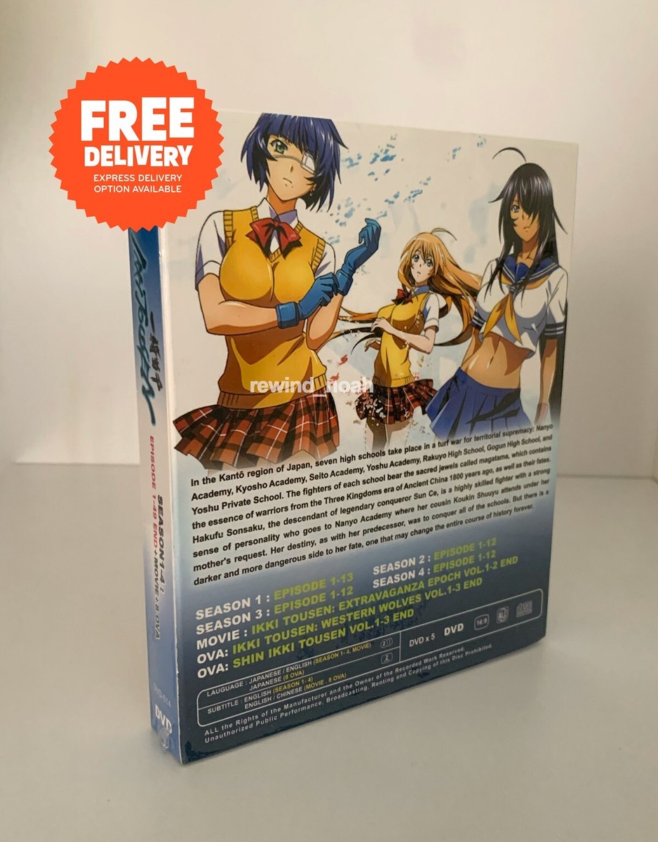DVD Anime Ikki Tousen Season 1-4 (Eps. 1-49 End) + Movie + 8 OVA