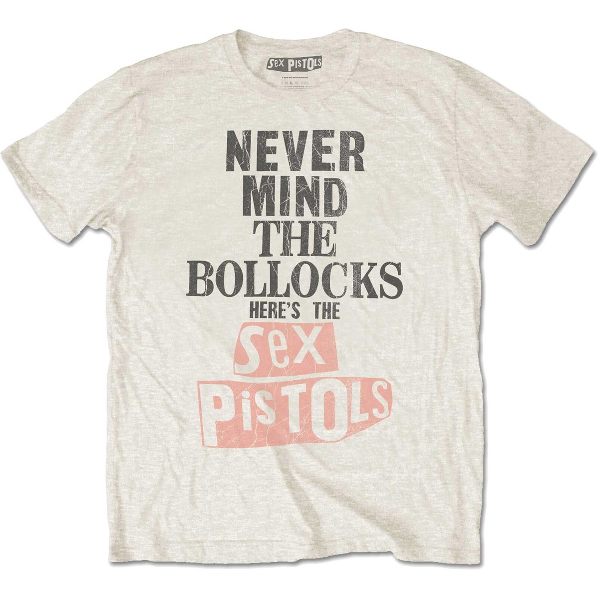 Official Sex Pistols T Shirt Never Mind. Distressed Beige Classic
