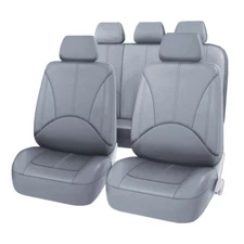 Auto Car Seat Cover Full Set Leather 5-Seat Front Rear Protector Gray For Toyota
