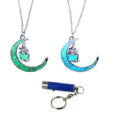 AlterImage Crescent Moon Owl Glow In The Dark Necklaces Set of 2 Luminous
