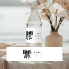 Black Bow Water Bottle Label, Tying the Knot Water Labels - Water Party Decors