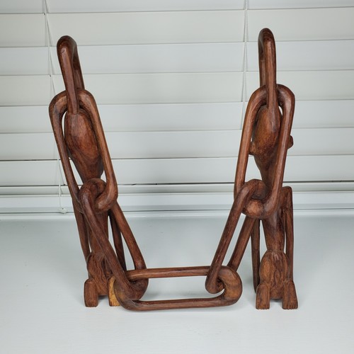 African tribal pair of hand carved chained male and female figurines Fertility - Picture 4 of 13
