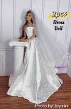 2PCS Dress Veil For Fashion Royalty Integrity Poppy Parker NuFace Dolls Clothes
