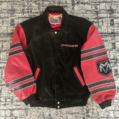 Vtg 90s Jeff Hamilton Dodge Ram Leather Varsity Jacket XL Racing