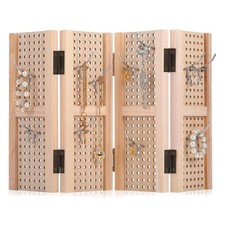 Pegboard Display Stand with 20 Peg Hooks for Retail Craft Shows 4 Panel Woode...