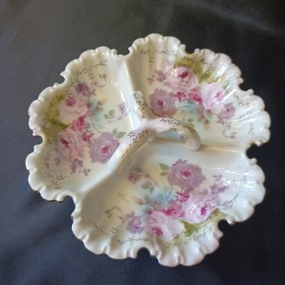 VintageRoyal Crown Chantilly Rose 2850 Handled Divider  Dish Porcelain