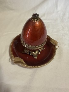 Vintage Evans Egg Table Lighter Ashtray  Set Burnt Orange Sparks