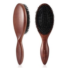 BRUSHZOO Boar Bristle Hair Brush, Brushes for Women Men Kid wood color