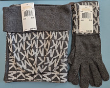 Michael Kors Scarf and Gloves Set Grey/White MK Logo NWT One Size