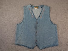Vintage Denim Vest Womens Large Blue Floral Flowers Embroidered Cottagecore USA