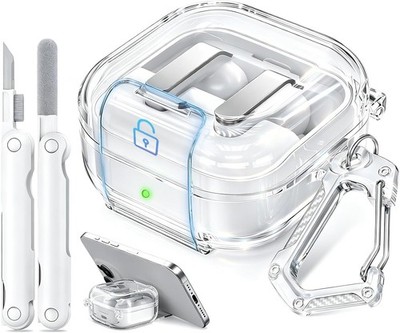 Clear Case for Samsung Galaxy Buds 4 Pro with Phone Stand and Safety Lock Clip