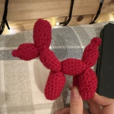 Handmade Mini Red Crochet Balloon Dog Stuffed Animal, Age 3-7, CHECK DESC    