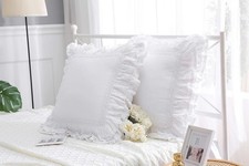 2-Pack Luxury Lace White Euro Shams Throw Pillow Covers Cushion Cases with