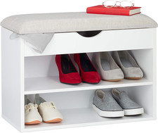 Panca Con Scarpiera, Seduta Imbottita, 3 Scomparti, Apribile, Porta Scarpe Con P