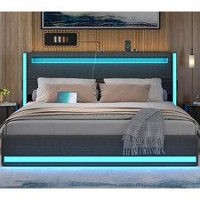 King Size LED Bed Frame with Adjustable Headboard  USB/Type-C Charging