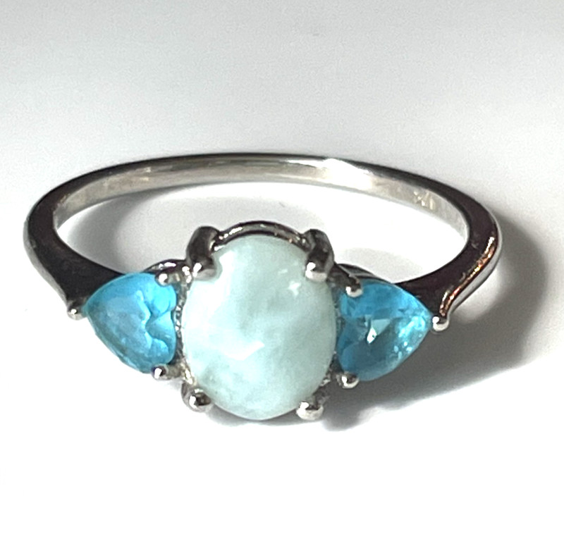 925 sterling silver natural Dominican Larimar Blue topaz gemstone ring 1.6g 7