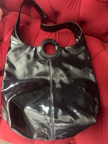 CELINE Handbag Enamel Black Women's Pre-owned From Japan