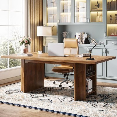 63 Inch Modern Computer Desk, Large Executive Office Desk with Storage Shelves