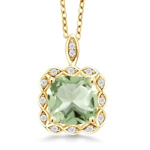 Authentic 18K Yellow Gold Plated Silver 8MM Cushion Gemstone Birthstone Pendant Necklace