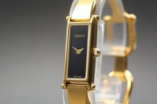 Exc 5 GUCCI 1500L 13mm Gold Black Dial Bangle Quartz Women's Watch From JAPAN