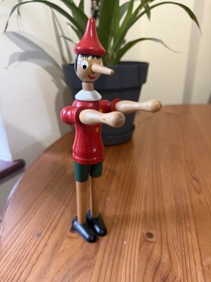 Vintage sehr guter Zustand Pinocchio bemalte Holzfigur Gelenkpuppe 9,5 Zoll