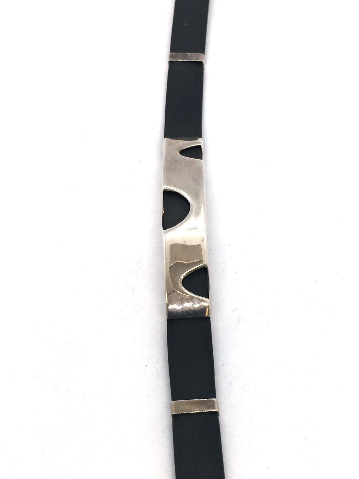 Solid 925 Sterling Silver & Rubber Bracelet 8" 13… - image 1