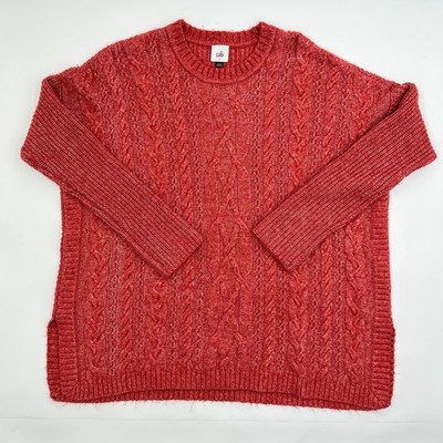 Cabi Playoff Pullover Sweater Womens Small S Sienna Burnt Orange Cable Knit Tuni