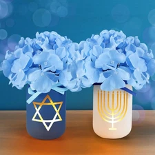 Hanukkah Mason Jar - Decorations Table Centerpiece with 2 Blue Flowers for Home
